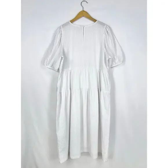 Old Navy Women's Tiered Puff Sleeve Midi Dress XXL White Pockets - Picture 8 of 16